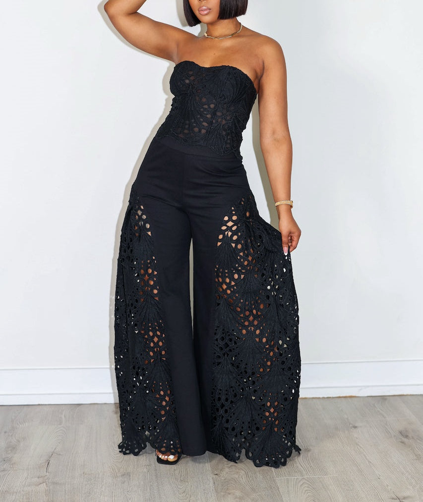 Hollow Strapless Wide-leg Pants 2-piece Set