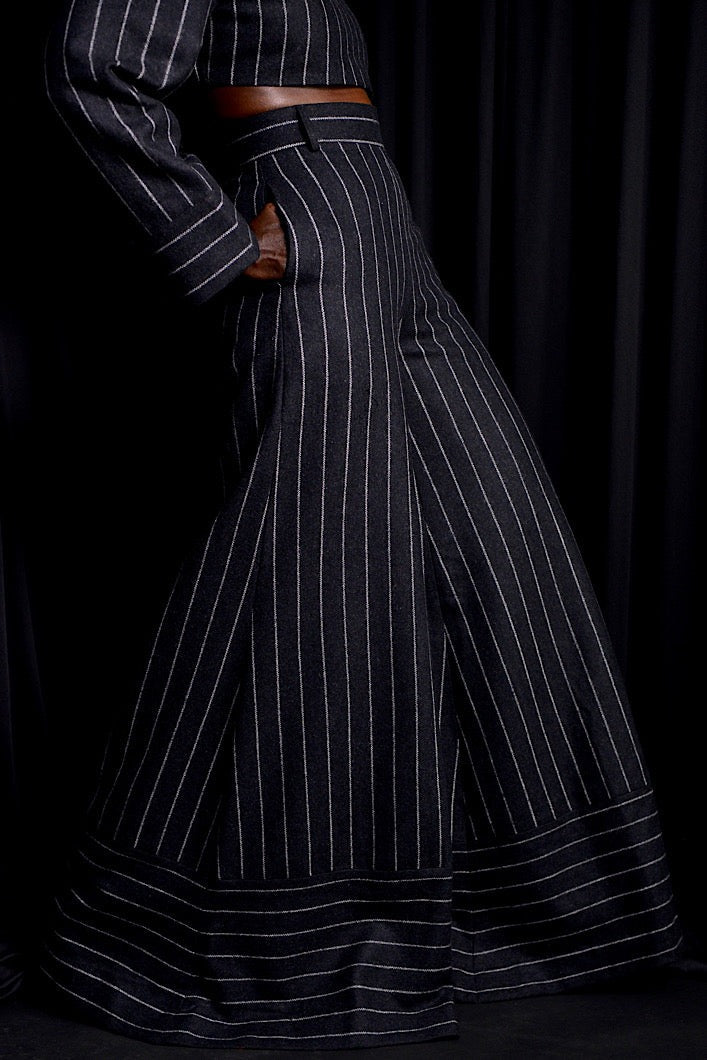 Striped Strapless Wide-Leg Pants Two-Piece Set