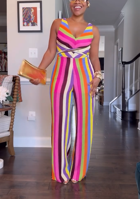 Colorful Vertical Strip Printed Jumpsuit