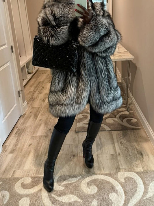 Silver Fox Fashion Warm Fox Fur Jacket