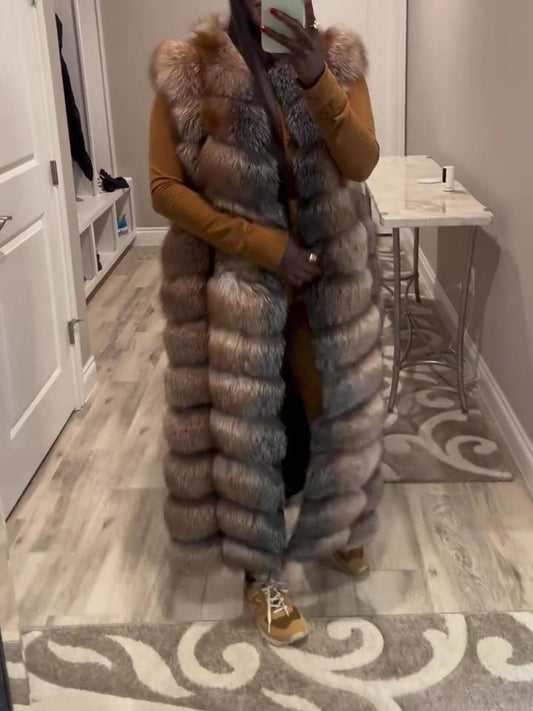 Eco-friendly Fox Fur Long Vest