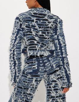 Stretch Shredded Denim Jacket