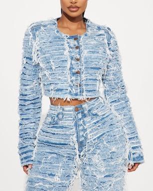 Stretch Shredded Denim Jacket