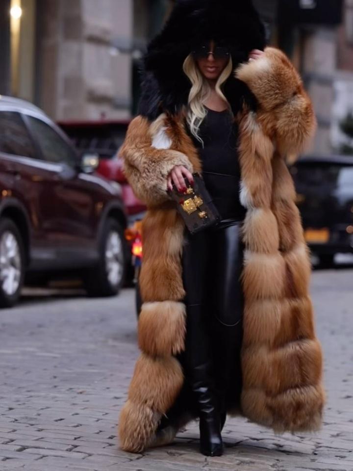 Eco-friendly Full-length Hooded Fur Coat