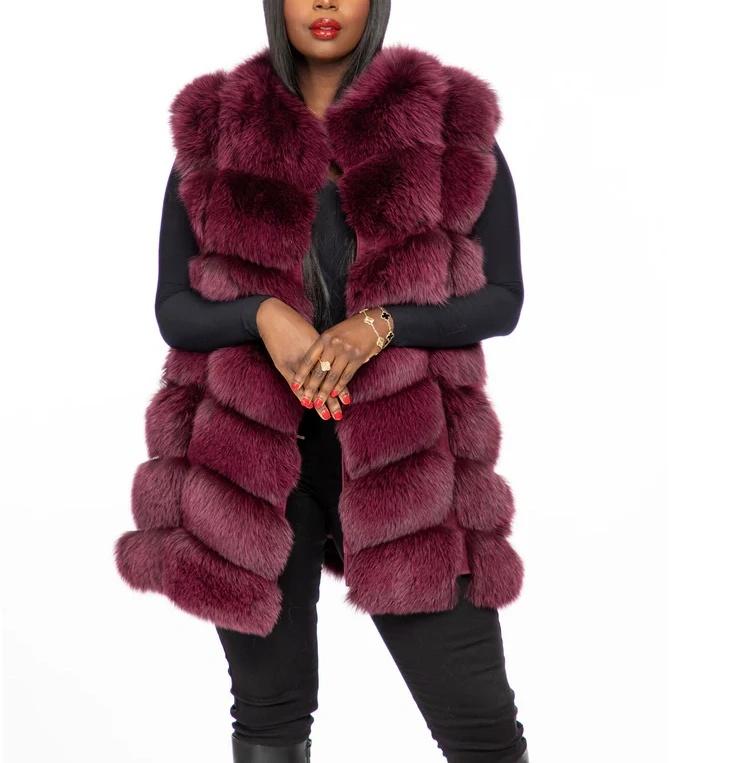 Red Fur Long Vest Jacket