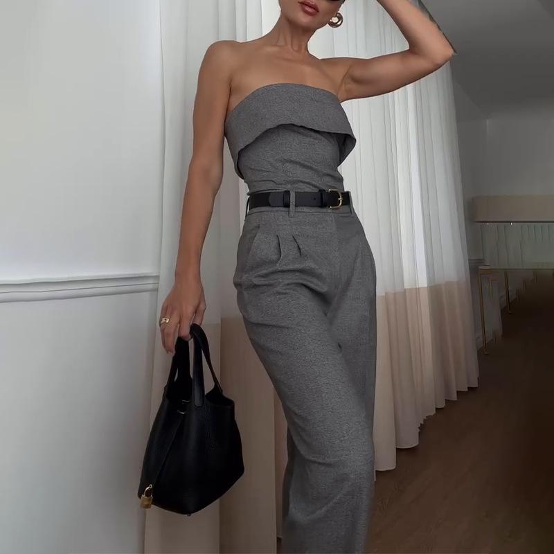 Fashionable tube top and wide-leg pants set