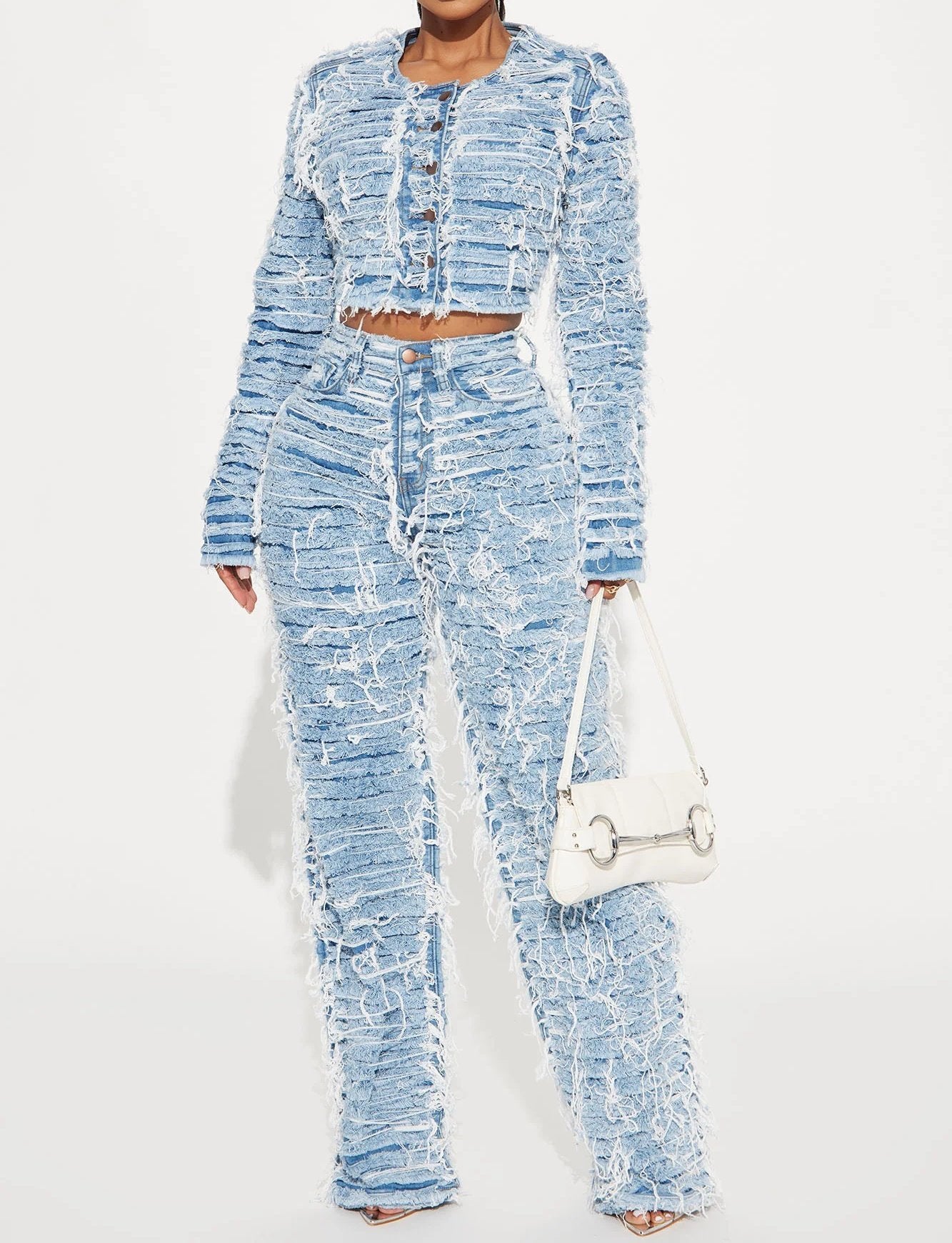 Stretch Shredded Denim Jacket