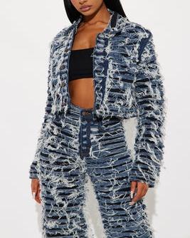 Stretch Shredded Denim Jacket