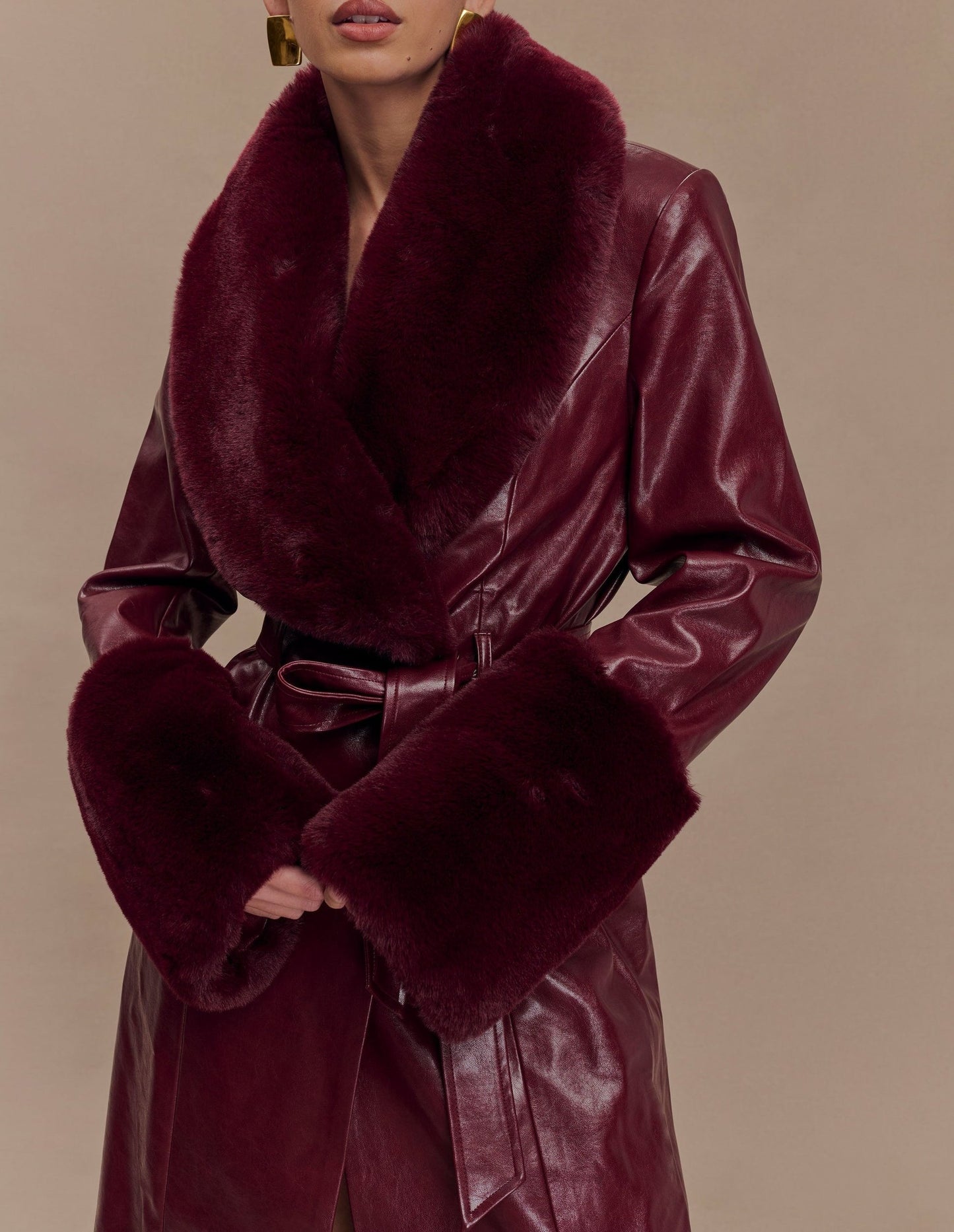 Faux Fur Patchwork Leather Coat