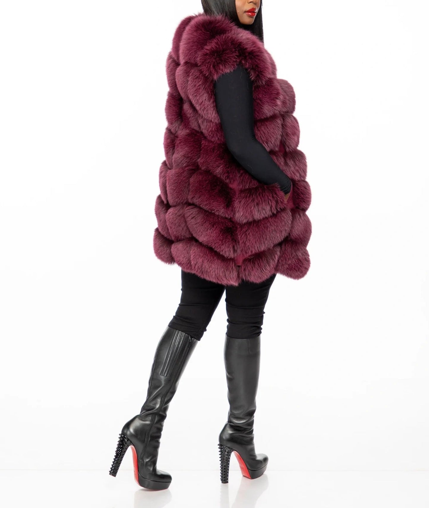 Red Fur Long Vest Jacket