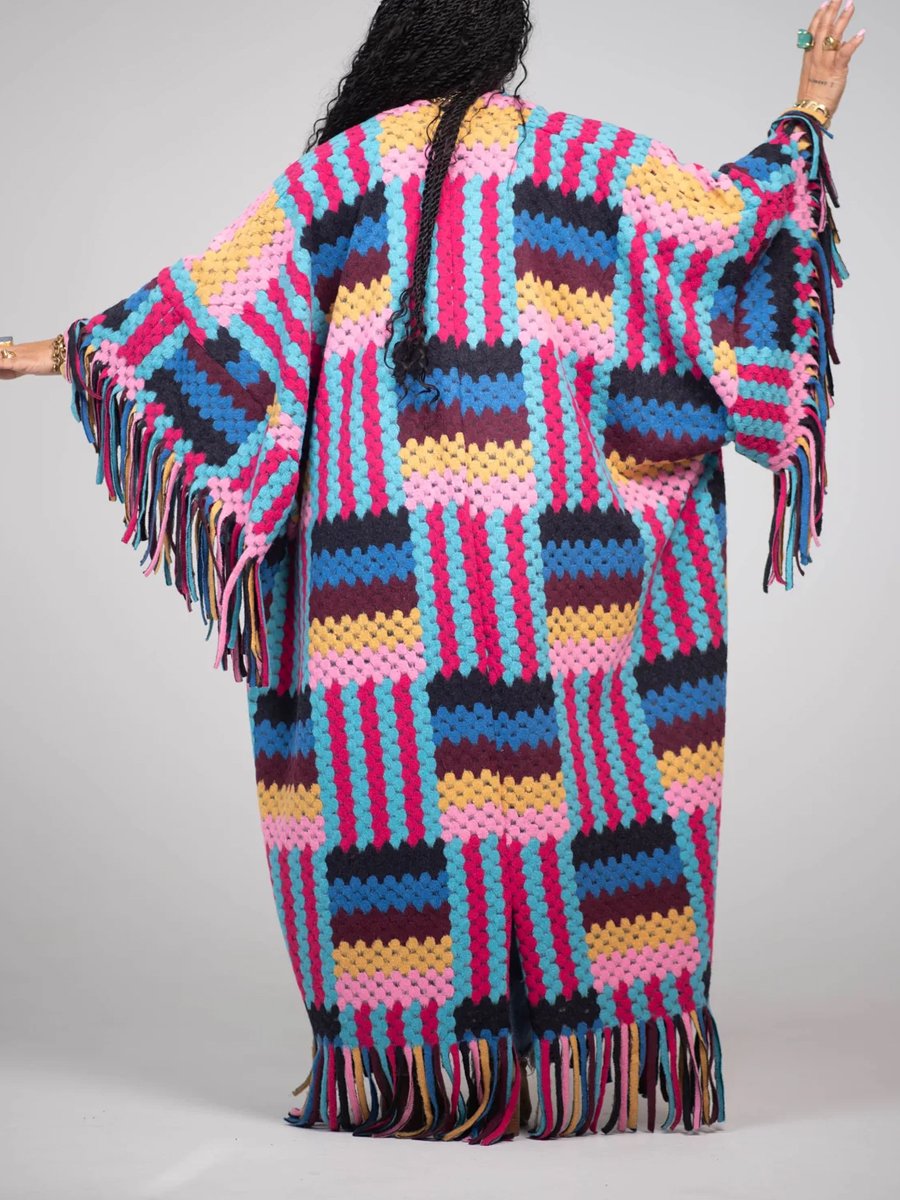 Multicolor Plaid Sweater Fringed Cardigan