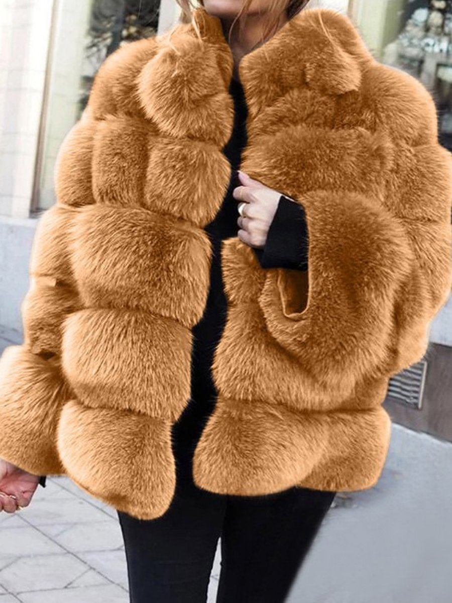 Faux Fox Fur Stitching Coat